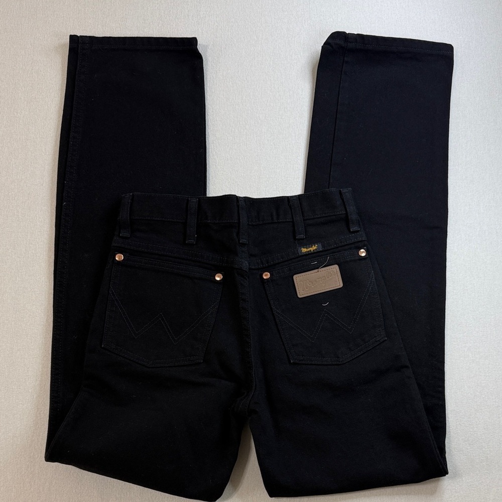 Wrangler Men's Slim Straight Jeans in Black with Tan Patch